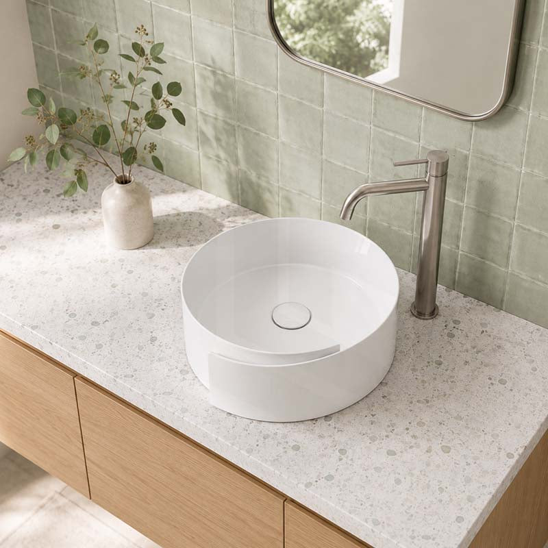 Infinity Special Shape Above Counter Ceramic Basin 440x460x150mm - Gloss White