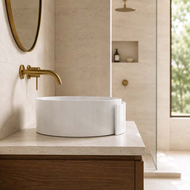 Infinity Special Shape Above Counter Ceramic Basin 440x460x150mm - Gloss White
