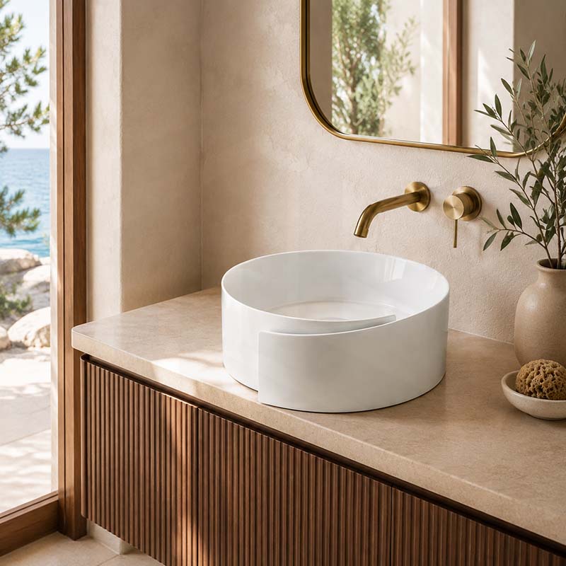 Infinity Special Shape Above Counter Ceramic Basin 440x460x150mm - Gloss White