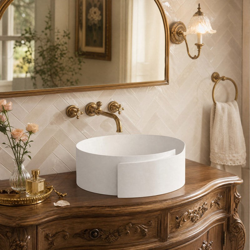 Infinity Above Counter Ceramic Basin Special Shape for Bathroom 370x390x145mm - Gloss White
