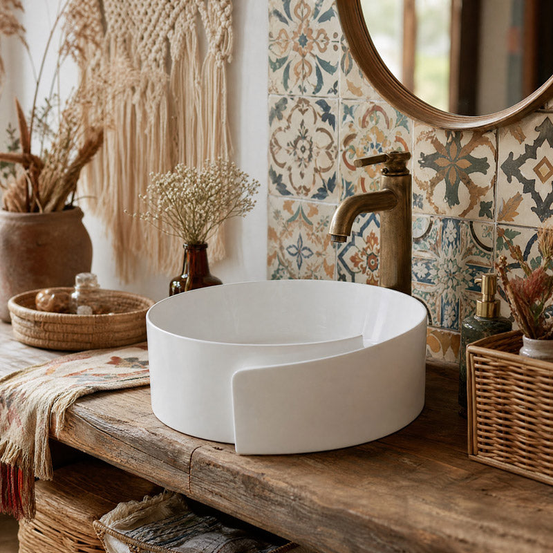 Infinity Above Counter Ceramic Basin Special Shape for Bathroom 370x390x145mm - Gloss White