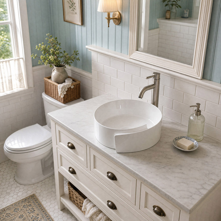 Infinity Above Counter Ceramic Basin Special Shape for Bathroom 370x390x145mm - Gloss White