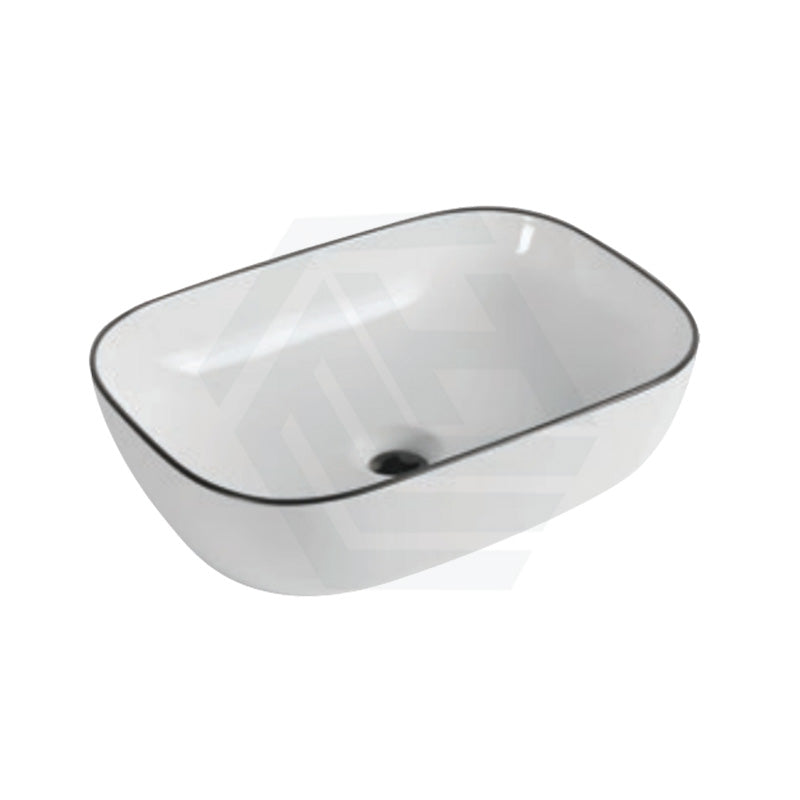 Infinity Rectangle Ceramic Above Counter Wash Basin 460x330x135mm - Gloss White With Black Rim