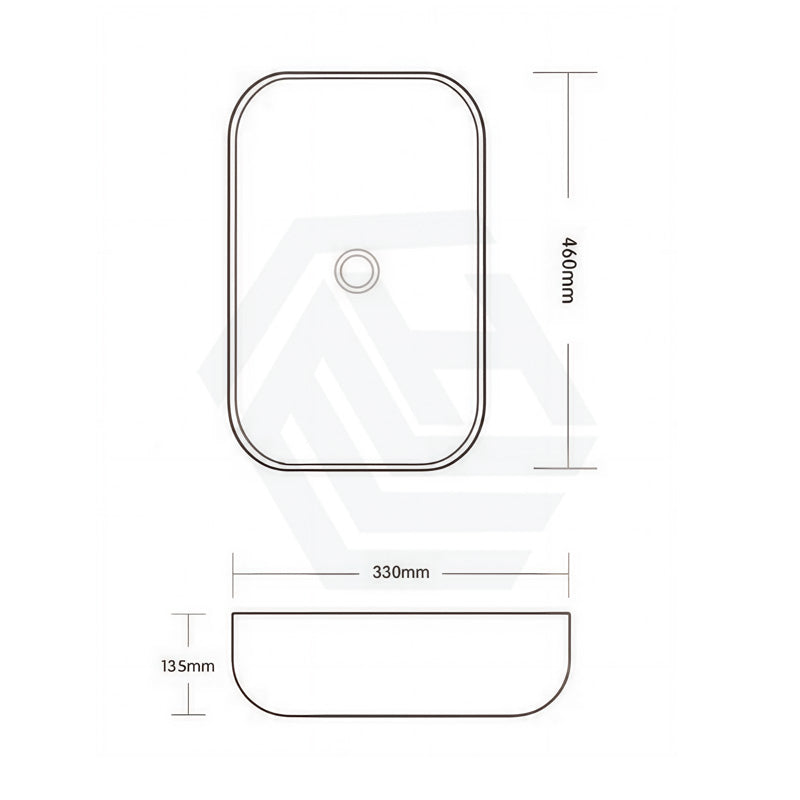 Infinity Rectangle Ceramic Above Counter Wash Basin 460x330x135mm - Gloss White With Black Rim