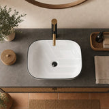 Infinity Rectangle Ceramic Above Counter Wash Basin 460x330x135mm - Gloss White With Black Rim