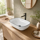Infinity Rectangle Ceramic Above Counter Wash Basin 460x330x135mm - Gloss White With Black Rim