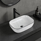 Infinity Rectangle Ceramic Above Counter Wash Basin 460x330x135mm - Gloss White With Black Rim