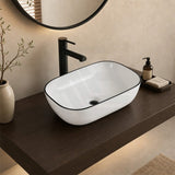 Infinity Rectangle Ceramic Above Counter Wash Basin 460x330x135mm - Gloss White With Black Rim