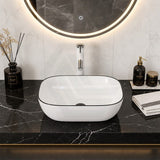 Infinity Rectangle Ceramic Above Counter Wash Basin 460x330x135mm - Gloss White With Black Rim