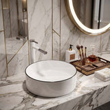 Above Counter Ceramic Basin Bathroom Round Wash Basin 400x400x130mm - Gloss White With Black Rim