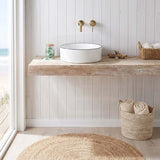 Above Counter Ceramic Basin Bathroom Round Wash Basin 400x400x130mm - Gloss White With Black Rim