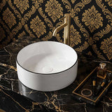 Above Counter Ceramic Basin Bathroom Round Wash Basin 400x400x130mm - Gloss White With Black Rim