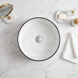 Above Counter Ceramic Basin Bathroom Round Wash Basin 400x400x130mm - Gloss White With Black Rim