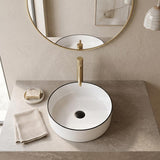 Above Counter Ceramic Basin Bathroom Round Wash Basin 400x400x130mm - Gloss White With Black Rim