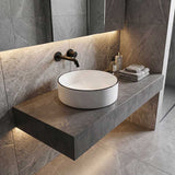 Above Counter Ceramic Basin Bathroom Round Wash Basin 400x400x130mm - Gloss White With Black Rim