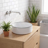 Above Counter Ceramic Basin With Black Rim Round for Bathroom 360x360x120mm - Gloss White
