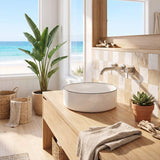 Above Counter Ceramic Basin With Black Rim Round for Bathroom 360x360x120mm - Gloss White