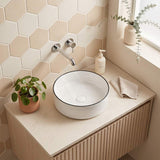 Above Counter Ceramic Basin With Black Rim Round for Bathroom 360x360x120mm - Gloss White
