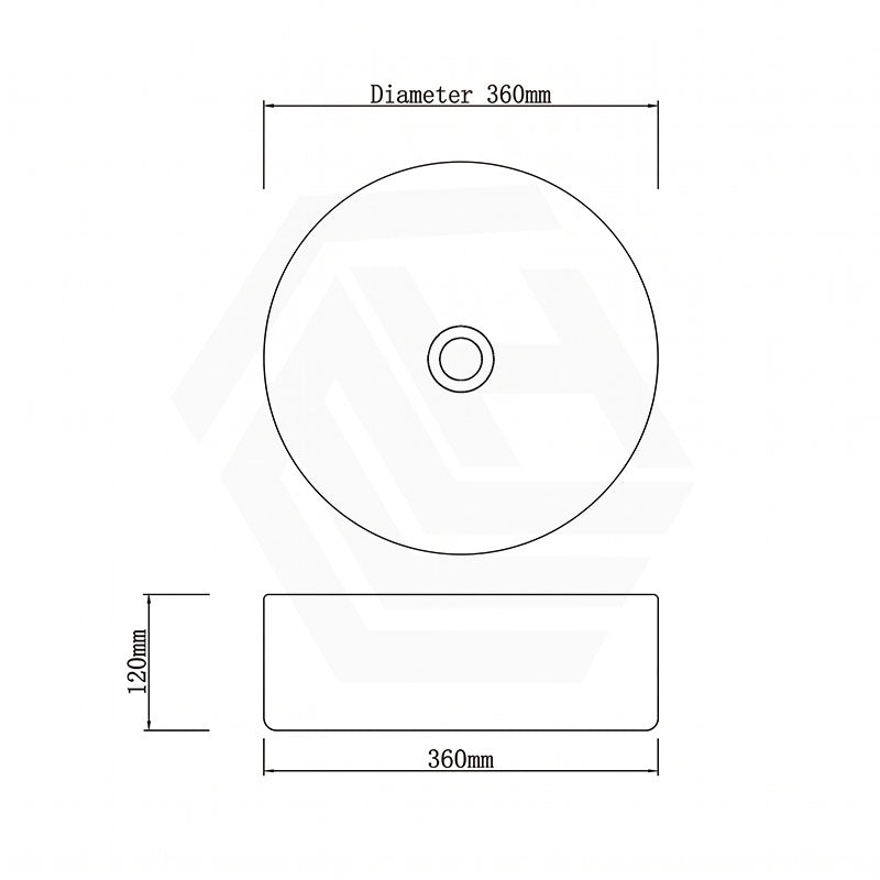 Above Counter Ceramic Basin With Black Rim Round for Bathroom 360x360x120mm - Gloss White