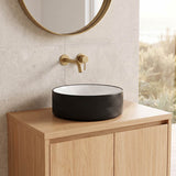 Above Counter Ceramic Basin Bathroom Round Wash Diagonal Pattern Basin 360x360x120mm - Gloss White & Matt Black