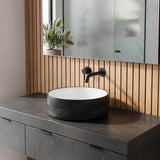 Above Counter Ceramic Basin Bathroom Round Wash Diagonal Pattern Basin 360x360x120mm - Gloss White & Matt Black