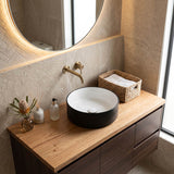 Above Counter Ceramic Basin Bathroom Round Wash Diagonal Pattern Basin 360x360x120mm - Gloss White & Matt Black