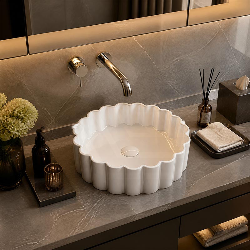 Bathroom Above Counter Ceramic Basin Special Shape 385x385x110mm - Gloss White