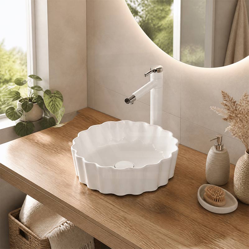 Bathroom Above Counter Ceramic Basin Special Shape 385x385x110mm - Gloss White