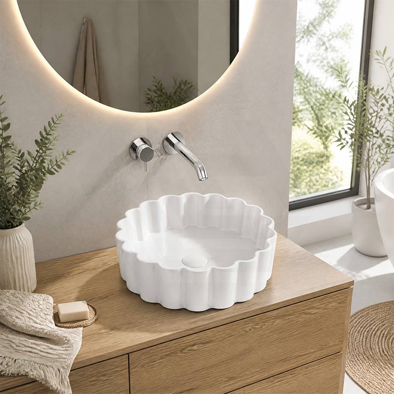 Bathroom Above Counter Ceramic Basin Special Shape 385x385x110mm - Gloss White