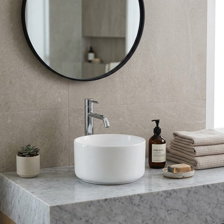 Above Counter Mini Round Ceramic Basin for Bathroom 220x220x130mm - Gloss White