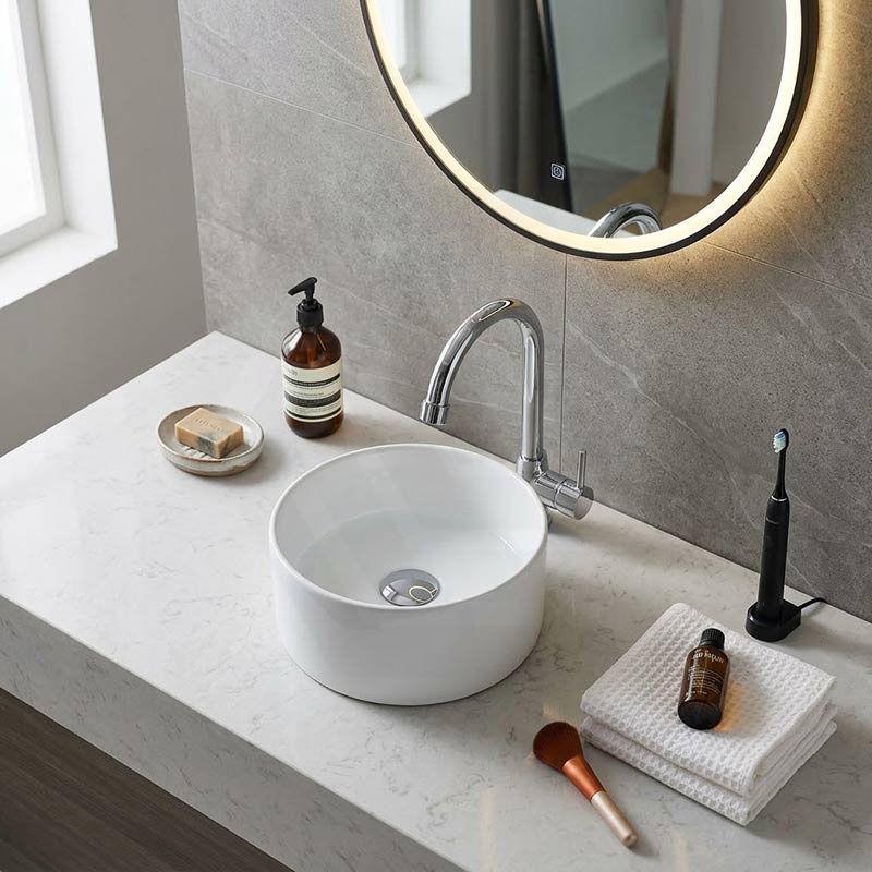 Above Counter Mini Round Ceramic Basin for Bathroom 220x220x130mm - Gloss White