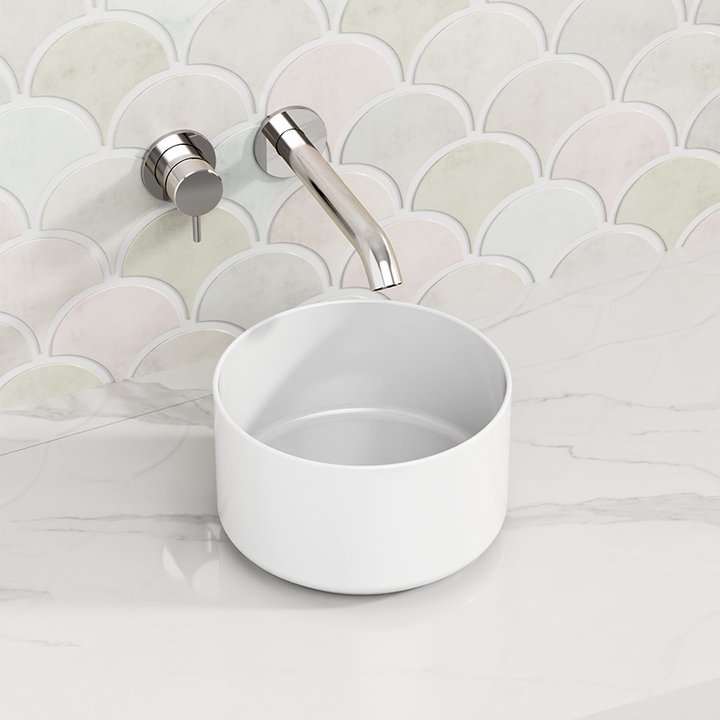 220X220X130Mm Above Counter Mini Round Ceramic Basin Gloss White For Bathroom Basins