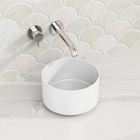220X220X130Mm Above Counter Mini Round Ceramic Basin Gloss White For Bathroom Basins