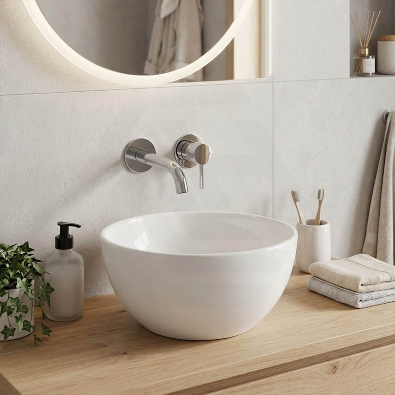 Infinity Round Ceramic Above Counter Basin NO Overflow 215x215x110mm - Gloss White