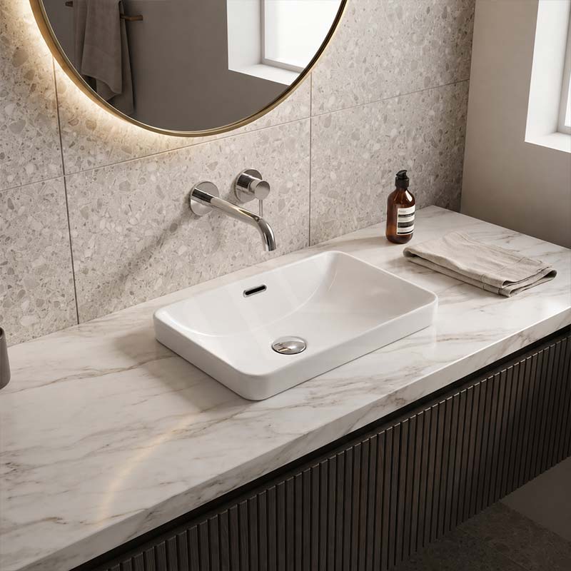 Rectangular Ceramic Inset Basin With Overflow Hole 450x330x150mm - Gloss White