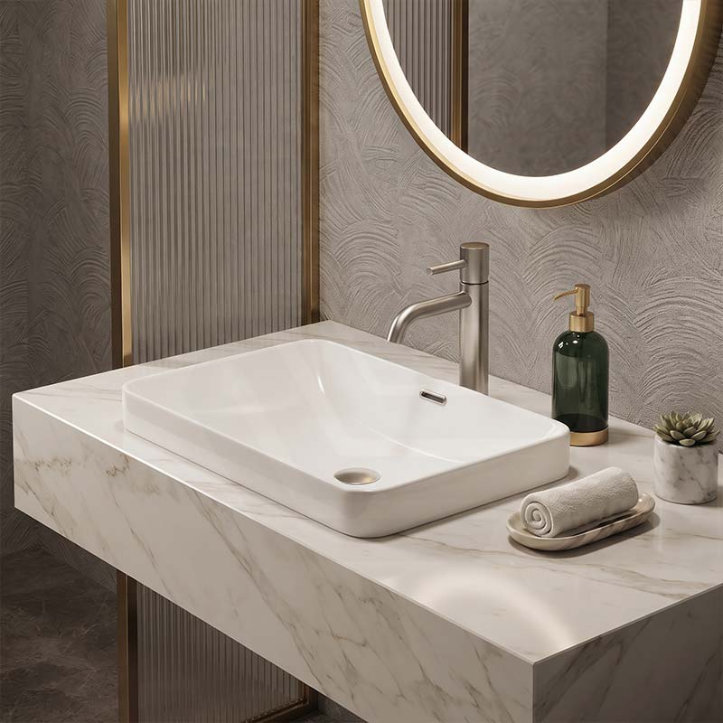 Rectangular Ceramic Inset Basin With Overflow Hole 450x330x150mm - Gloss White