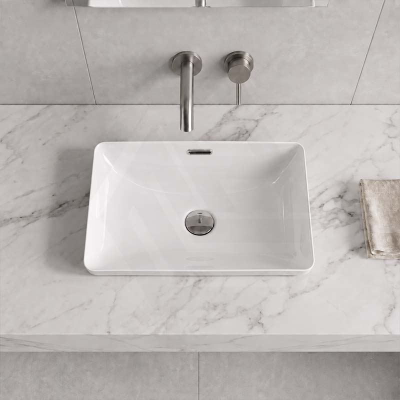 Rectangular Ceramic Inset Basin With Overflow Hole 450x330x150mm - Gloss White