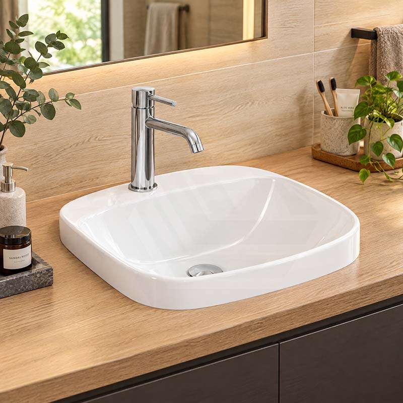 Ceramic Drop in Basin Inset Wash Basin 420x420x155mm - Gloss White