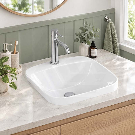 Ceramic Drop in Basin Inset Wash Basin 420x420x155mm - Gloss White