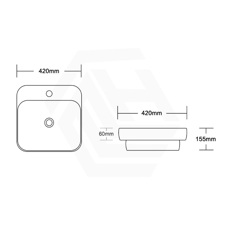 420x420x155mm Gloss White Ceramic Drop in Basin Inset Wash Basin
