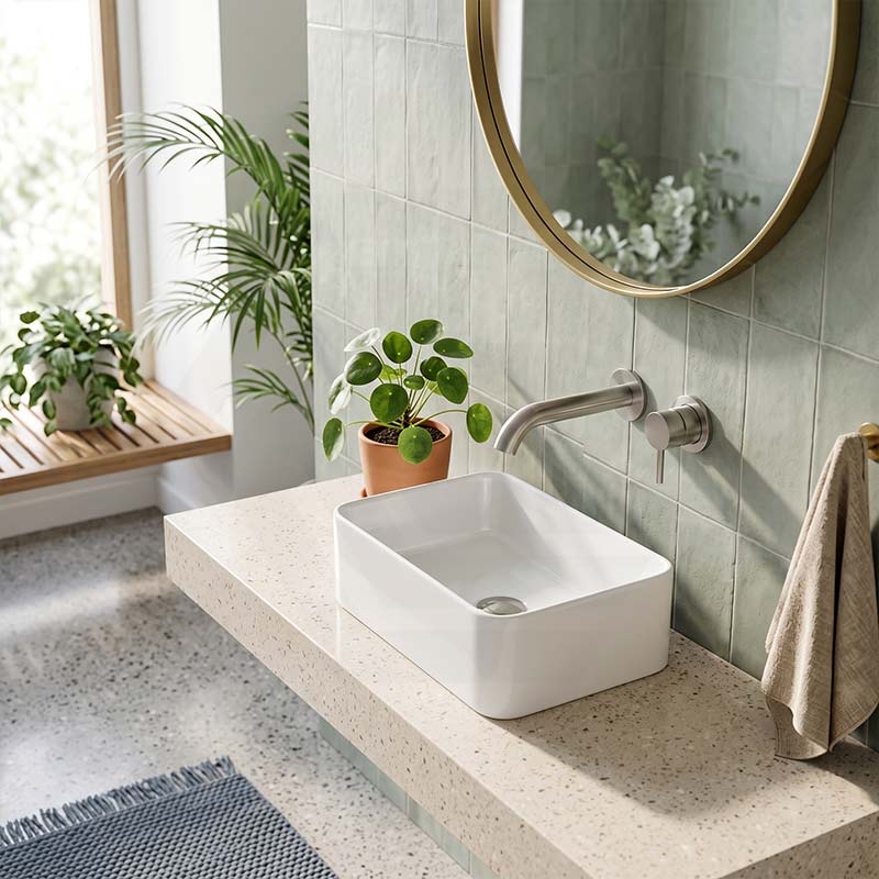 Rectangle Mini Above Counter Ceramic Basin for Bathroom 300x200x100mm - Gloss White
