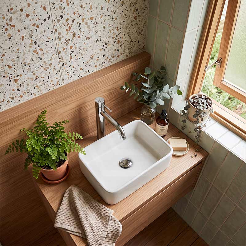 Rectangle Mini Above Counter Ceramic Basin for Bathroom 300x200x100mm - Gloss White