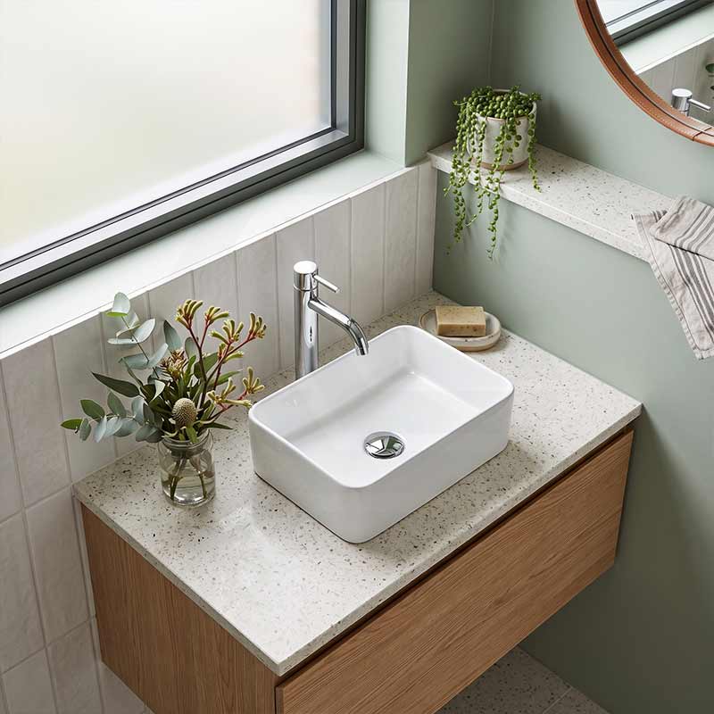 Rectangle Mini Above Counter Ceramic Basin for Bathroom 300x200x100mm - Gloss White
