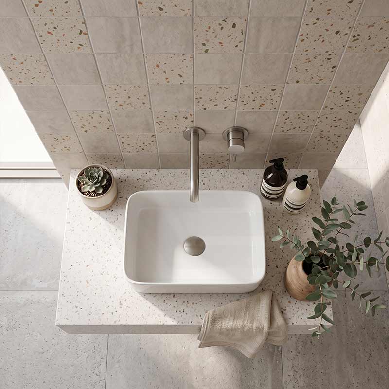 Rectangle Mini Above Counter Ceramic Basin for Bathroom 300x200x100mm - Gloss White