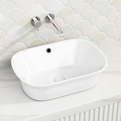 550X390X155Mm Above Counter Ceramic Basin Gloss White Special Shape For Bathroom