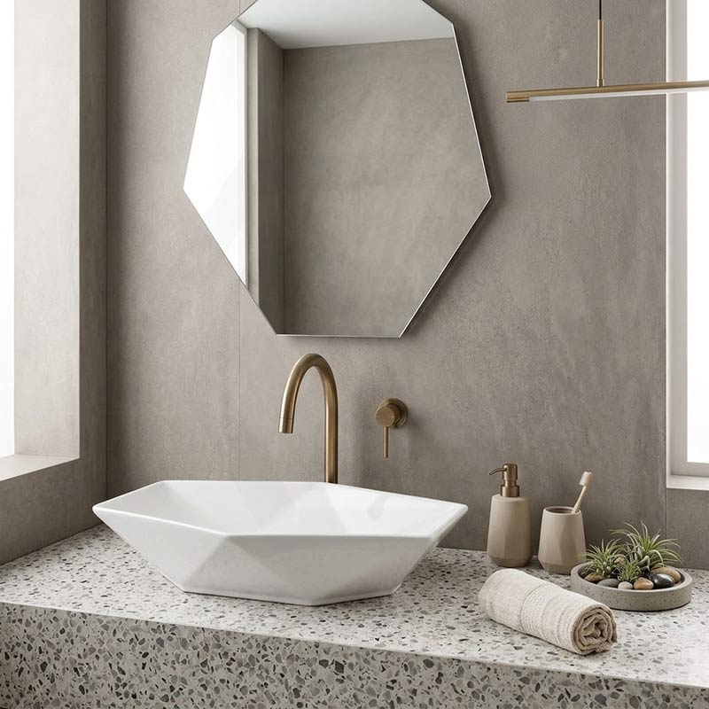 Above Counter Ceramic Basin Special Shape for Bathroom 565x365x125mm - Gloss White
