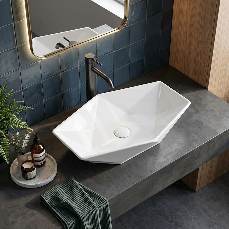 Above Counter Ceramic Basin Special Shape for Bathroom 565x365x125mm - Gloss White