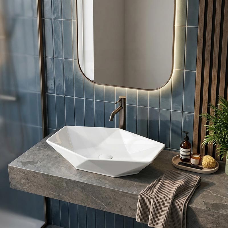 Above Counter Ceramic Basin Special Shape for Bathroom 565x365x125mm - Gloss White
