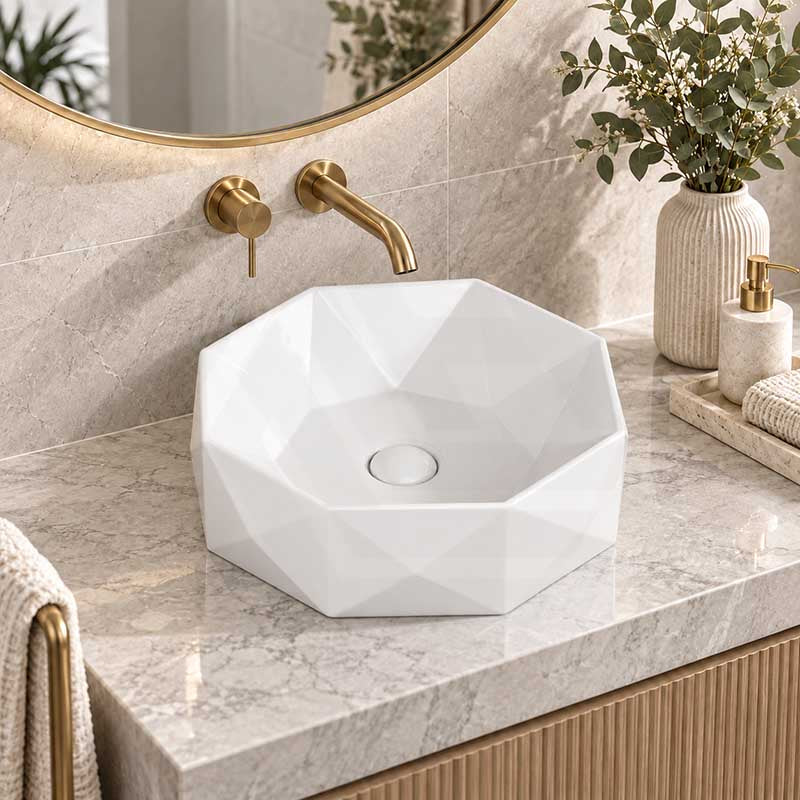 Above Counter Ceramic Basin Special Shape for Bathroom 420x420x130mm - Gloss White