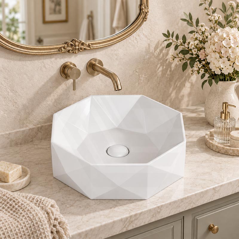 Above Counter Ceramic Basin Special Shape for Bathroom 420x420x130mm - Gloss White